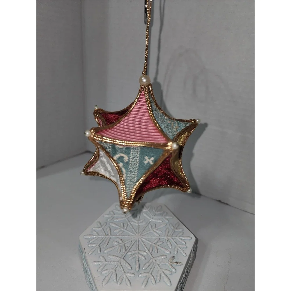 Vintage Handmade Christmas Tree Star Ornament fabrics‎ gold trim